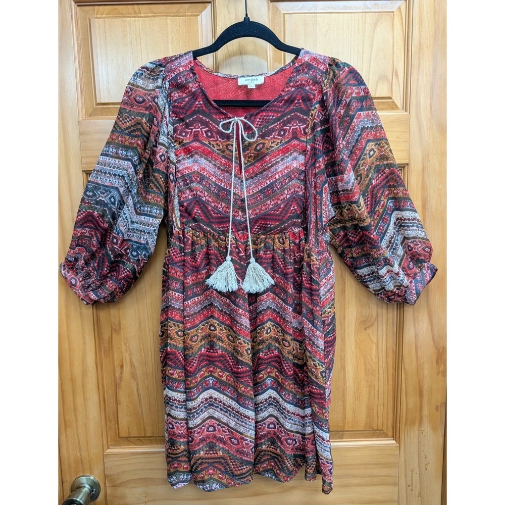 Umgee USA Women's Small Tunic Semi Sheer Lined Dolman Sleeves Pockets Top Shirt